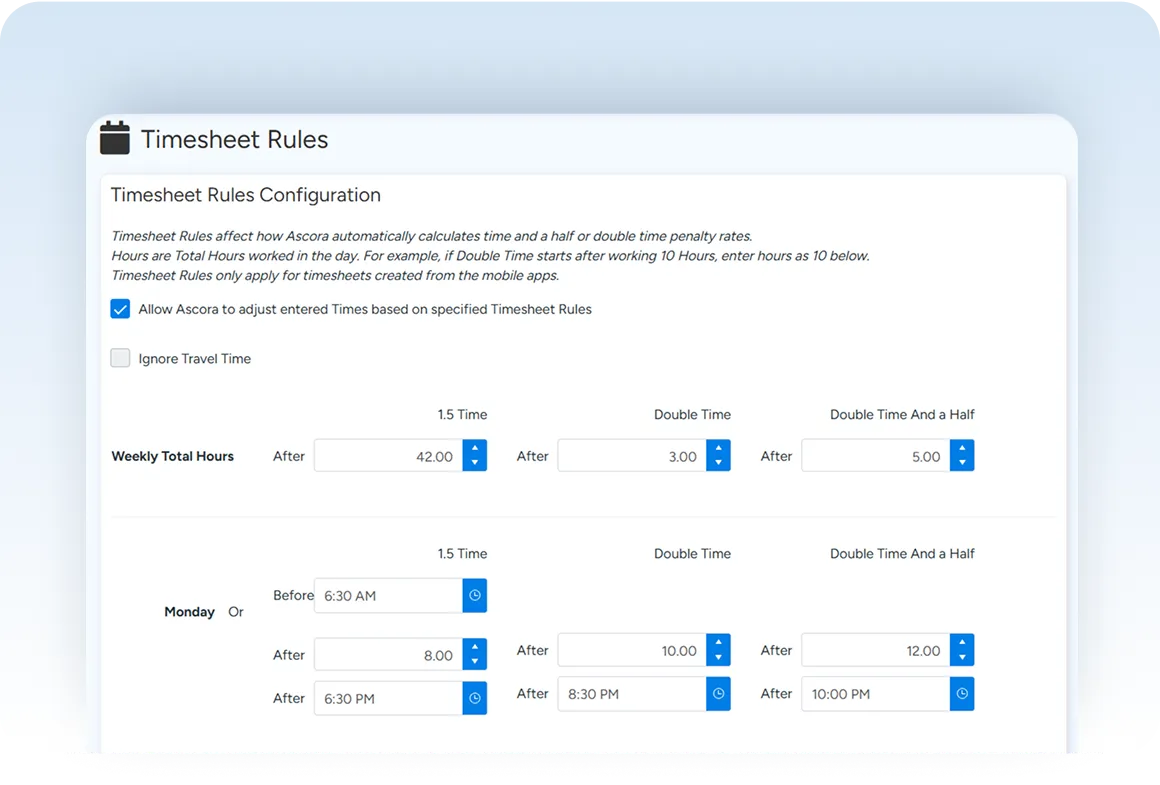 Timesheet rules and staff allowances applied automatically